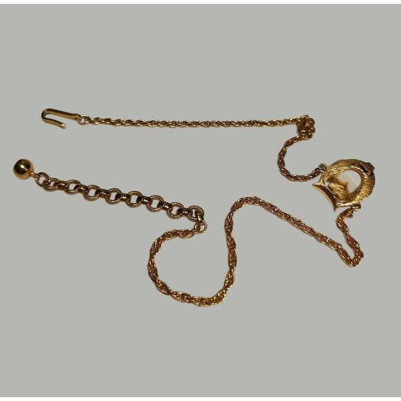 Vintage Crown Trifari Lucite Owl Pendant Off White Gold Tone Signed - Picture 6 of 10